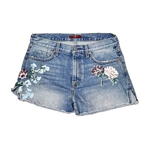 7 for All Mankind Jean Shorts Hand Painted Floral Raw Hem Mini High Waist sz 28